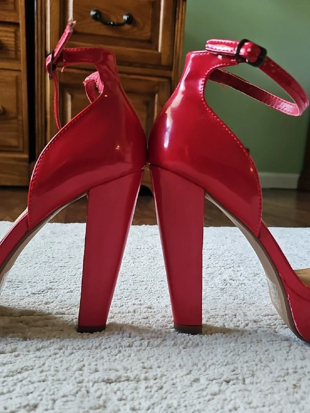 Red High-Heel Ankle-Strap Platform Sandals